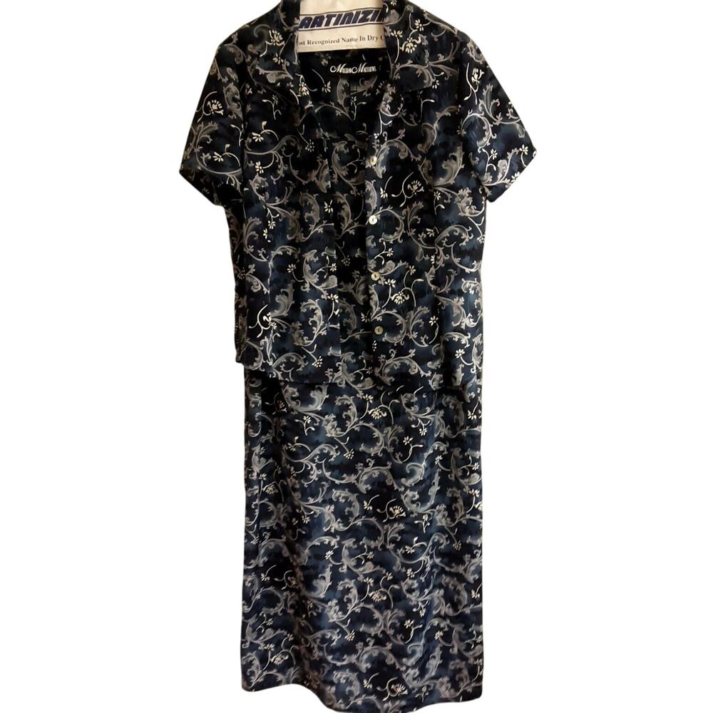 Vintage Meghan Matthews Coord Set Women's M Long Maxi Dress W/blouse Blue Floral